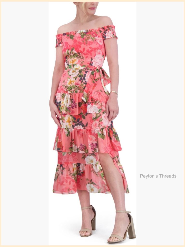Floral Off-Shoulder Short Sleeve Midi Dress - Casual Party